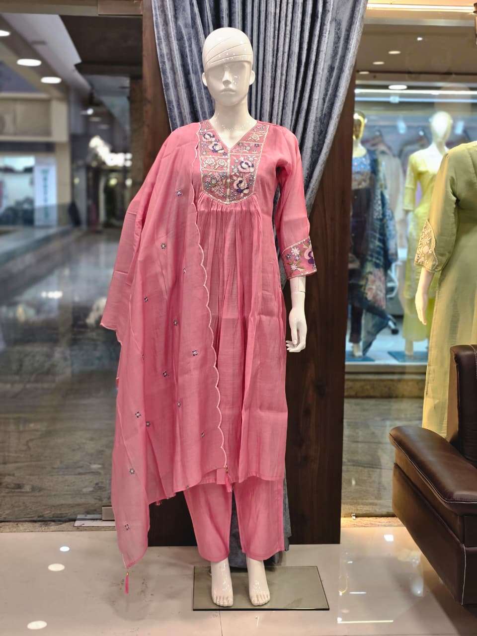 SINHAN 152 ABC BOUTIQUE CHANDERI WITH COTTON INNER KURTI PANT SUIT CATALOGUE SURAT 
